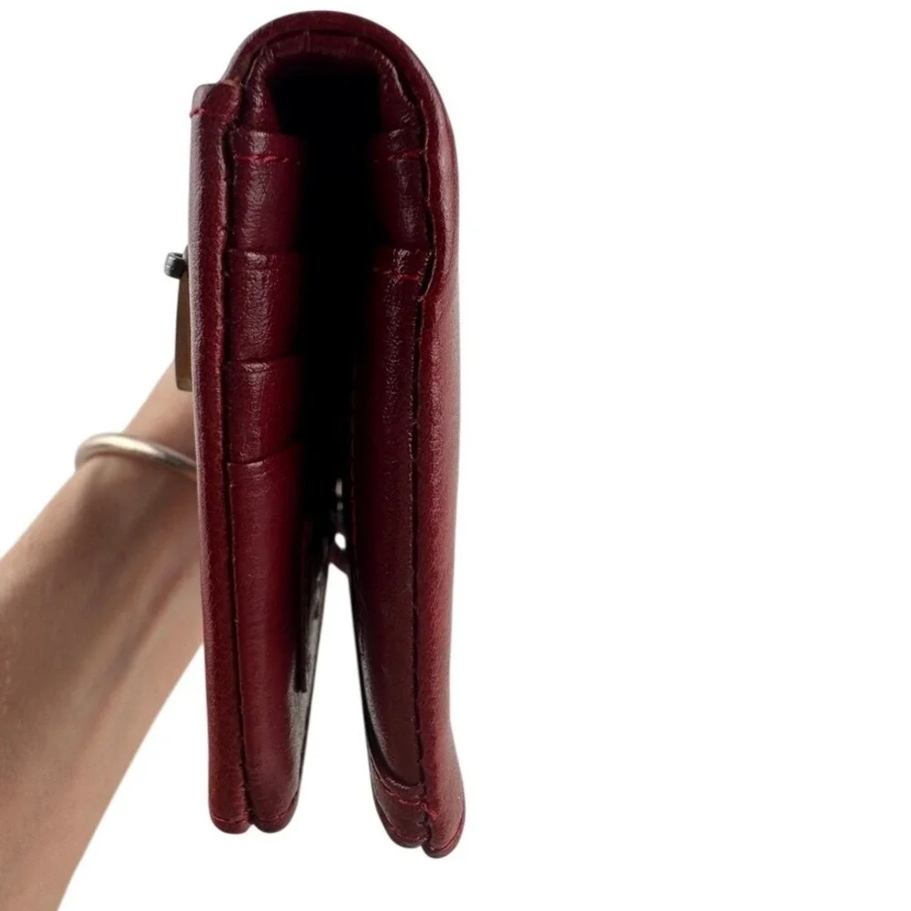 Sendefn Red Vegan Leather‎ Bifold Clutch Wallet Sunflower Snap Bronze Zip Large